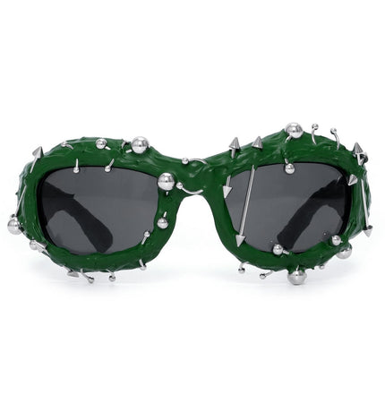 TALKLESSFASHION green European and American street punk rivet metal design sense color European and American sunglasses fashionable trend face small glasses