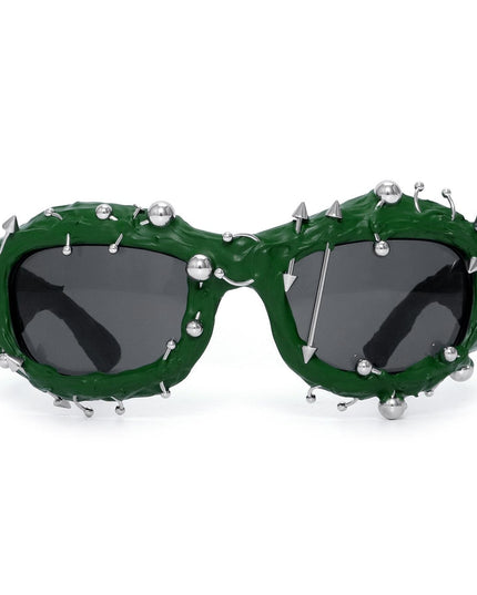 TALKLESSFASHION green European and American street punk rivet metal design sense color European and American sunglasses fashionable trend face small glasses