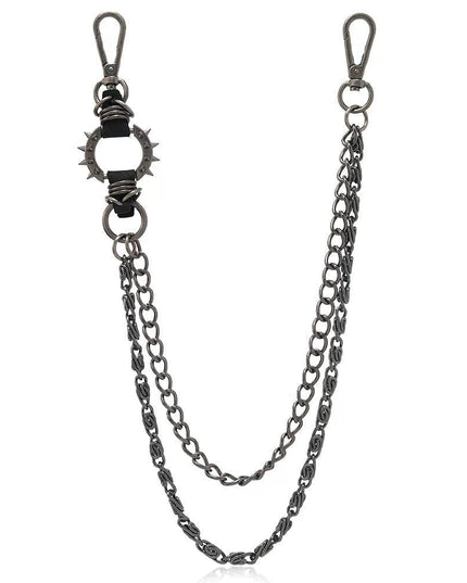 TALKLESSFASHION Gun black pants chain spikes Punk trouser chainsMen's metallic jeans accessoriesAmerican waist chains, hip-hop trendy embellishments, statement pants, eagle claw charms