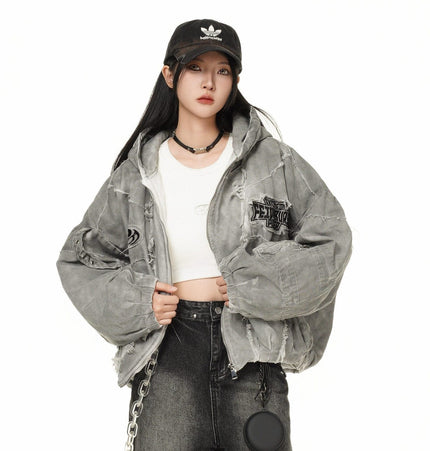 TALKLESSFASHION GUO WEAR wasteland style, national tide, mottled distressed overalls, men's and women's winter cotton clothes, casual and versatile