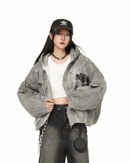 TALKLESSFASHION GUO WEAR wasteland style, national tide, mottled distressed overalls, men's and women's winter cotton clothes, casual and versatile