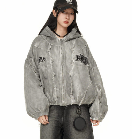 TALKLESSFASHION GUO WEAR wasteland style, national tide, mottled distressed overalls, men's and women's winter cotton clothes, casual and versatile
