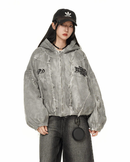 TALKLESSFASHION GUO WEAR wasteland style, national tide, mottled distressed overalls, men's and women's winter cotton clothes, casual and versatile