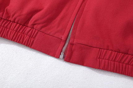 TALKLESSFASHION GXFortune American Red Harrington Cargo Jacket Men's and Women's Fall Short Wide Commuter Petit Jacket