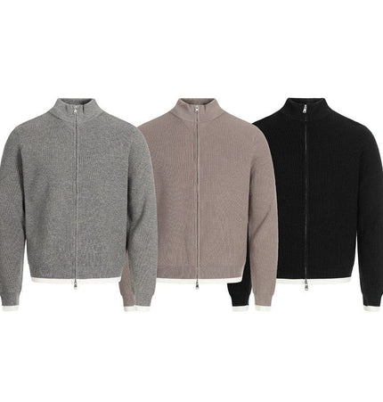 TALKLESSFASHION GXFortune American Stand Collar Double Zip Sweater Men's Fall Loose Knit Cardigan Men's Trendy Versatile Jacket