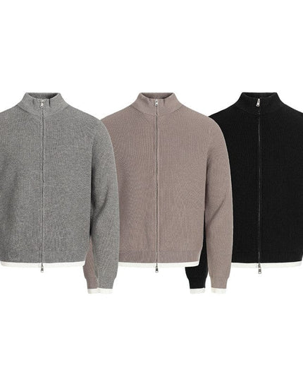 TALKLESSFASHION GXFortune American Stand Collar Double Zip Sweater Men's Fall Loose Knit Cardigan Men's Trendy Versatile Jacket