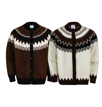 TALKLESSFASHION GXFortune American Vintage Fair Island Crew Neck Cardigan Sweater For Men and Women Couples Lazy Knitwear