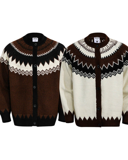 TALKLESSFASHION GXFortune American Vintage Fair Island Crew Neck Cardigan Sweater For Men and Women Couples Lazy Knitwear