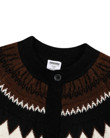 TALKLESSFASHION GXFortune American Vintage Fair Island Crew Neck Cardigan Sweater For Men and Women Couples Lazy Knitwear