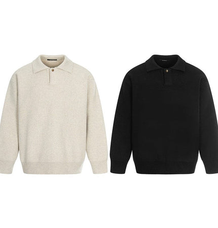 TALKLESSFASHION GXFortune Winter American Heavy Solid Color Polo Collar Sweater Men's and Women's High-End Loose Warm Top Trend