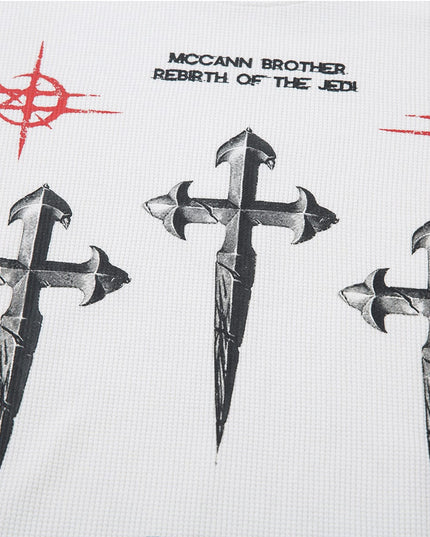 TALKLESSFASHION Hip-Hop Dark Cross Graphic Long Sleeve Tee