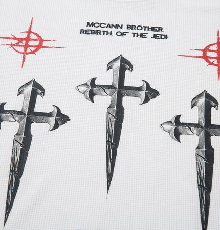 TALKLESSFASHION Hip-Hop Dark Cross Graphic Long Sleeve Tee