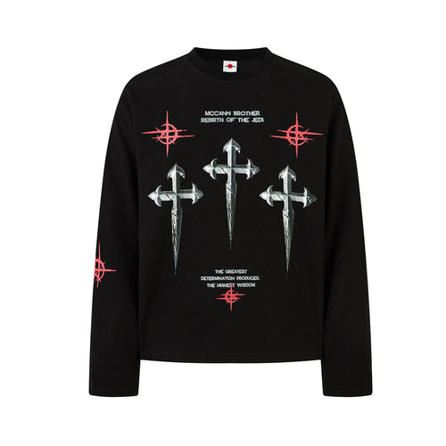 THETLSTUDIO Hip-Hop Dark Cross Graphic Long Sleeve Tee