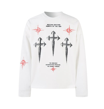 TALKLESSFASHION Hip-Hop Dark Cross Graphic Long Sleeve Tee