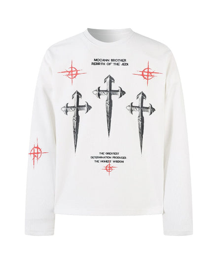 TALKLESSFASHION Hip-Hop Dark Cross Graphic Long Sleeve Tee