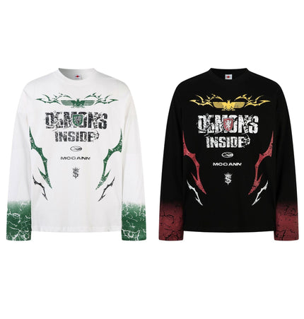 TALKLESSFASHION Hip-Hop Motorcycle Dark Print Long Sleeve Tee