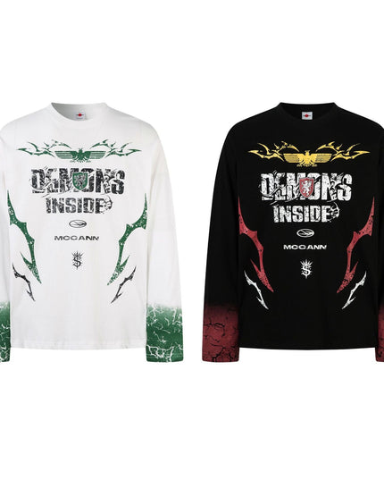 TALKLESSFASHION Hip-Hop Motorcycle Dark Print Long Sleeve Tee