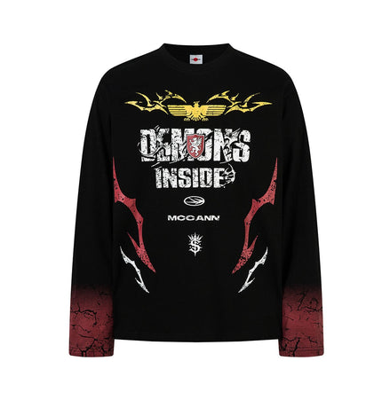 TALKLESSFASHION Hip-Hop Motorcycle Dark Print Long Sleeve Tee