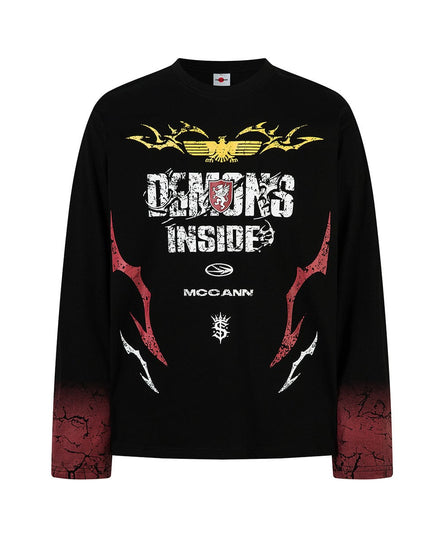 TALKLESSFASHION Hip-Hop Motorcycle Dark Print Long Sleeve Tee