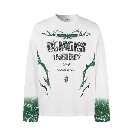 TALKLESSFASHION Hip-Hop Motorcycle Dark Print Long Sleeve Tee