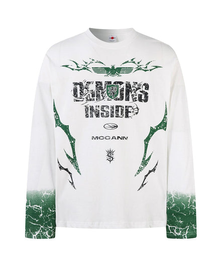 TALKLESSFASHION Hip-Hop Motorcycle Dark Print Long Sleeve Tee