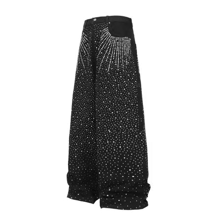 TALKLESSFASHION Hot Diamond Wide-Leg Denim Jeans