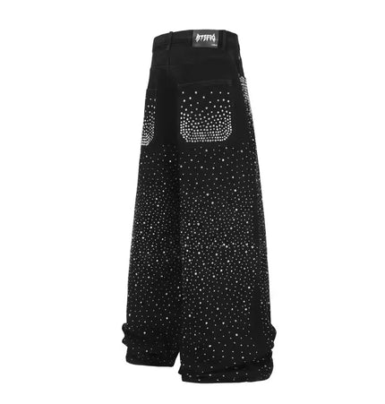 TALKLESSFASHION Hot Diamond Wide-Leg Denim Jeans