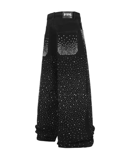 TALKLESSFASHION Hot Diamond Wide-Leg Denim Jeans