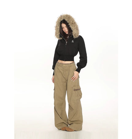 TALKLESSFASHION Hot Girl Detachable Fur Collar Sweatshirt