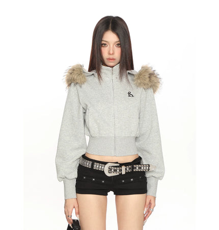 TALKLESSFASHION Hot Girl Detachable Fur Collar Sweatshirt