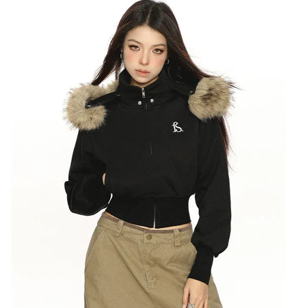 TALKLESSFASHION Hot Girl Detachable Fur Collar Sweatshirt