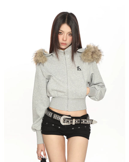 TALKLESSFASHION Hot Girl Detachable Fur Collar Sweatshirt