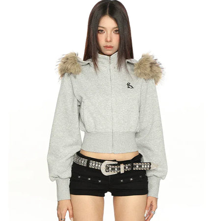 TALKLESSFASHION Hot Girl Detachable Fur Collar Sweatshirt