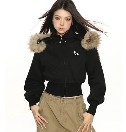 TALKLESSFASHION Hot Girl Detachable Fur Collar Sweatshirt