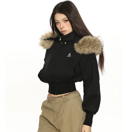 TALKLESSFASHION Hot Girl Detachable Fur Collar Sweatshirt