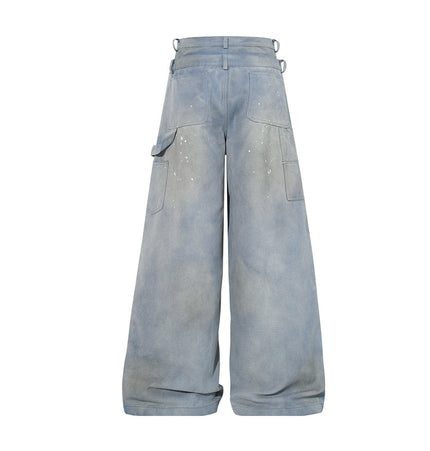 TALKLESSFASHION Jiaqlo 2026 new wasteland style American retro stained washed wide-leg jeans straight ink splashed logging pants