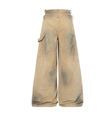TALKLESSFASHION Jiaqlo 2026 new wasteland style American retro stained washed wide-leg jeans straight ink splashed logging pants