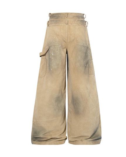 TALKLESSFASHION Jiaqlo 2026 new wasteland style American retro stained washed wide-leg jeans straight ink splashed logging pants