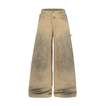 TALKLESSFASHION Jiaqlo 2026 new wasteland style American retro stained washed wide-leg jeans straight ink splashed logging pants