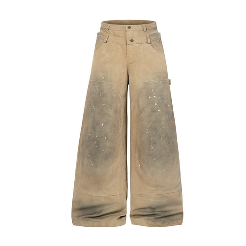 THETLSTUDIO Jiaqlo 2026 new wasteland style American retro stained washed wide-leg jeans straight ink splashed logging pants