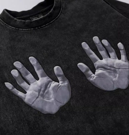 TALKLESSFASHION Jiaqlo men's 2025 spring and summer new American street fashion brand wash worn-out hand print short sleeve T-shirt men