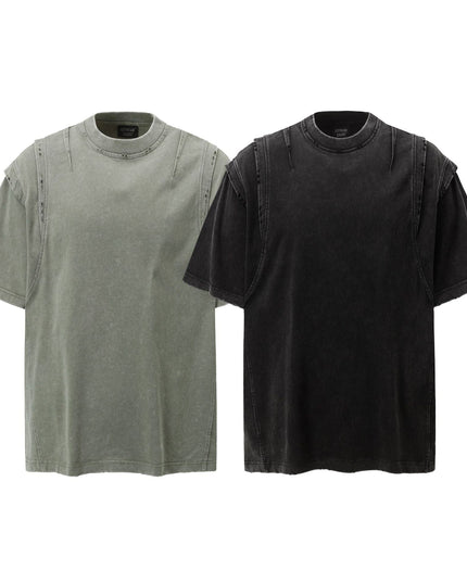 TALKLESSFASHION Jiaqlo men's 2025 summer new American retro functional trend brand tee heavy wash short sleeve t-shirt men