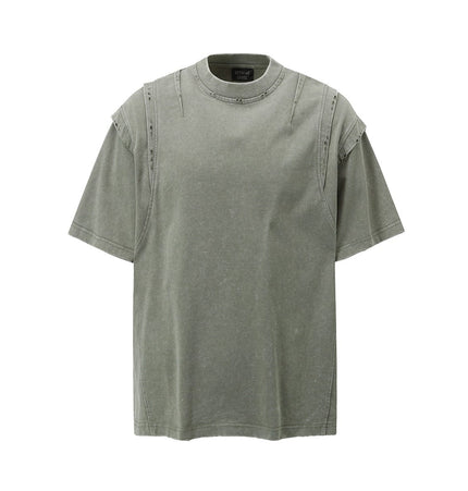 TALKLESSFASHION Jiaqlo men's 2025 summer new American retro functional trend brand tee heavy wash short sleeve t-shirt men
