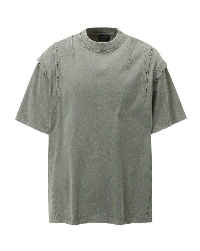 TALKLESSFASHION Jiaqlo men's 2025 summer new American retro functional trend brand tee heavy wash short sleeve t-shirt men