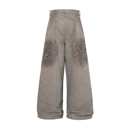 TALKLESSFASHION Jiayiku 2026 new American locomotive wasteland style heavy washed stained personalized jeans loose wide-leg pants