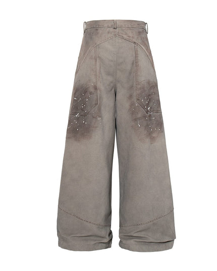 TALKLESSFASHION Jiayiku 2026 new American locomotive wasteland style heavy washed stained personalized jeans loose wide-leg pants