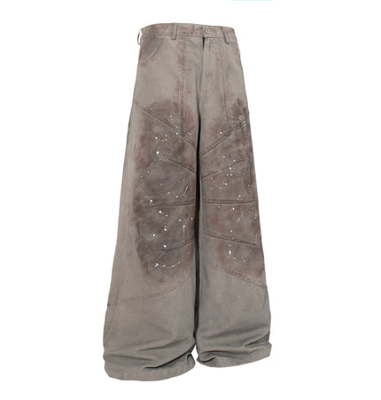 TALKLESSFASHION Jiayiku 2026 new American locomotive wasteland style heavy washed stained personalized jeans loose wide-leg pants