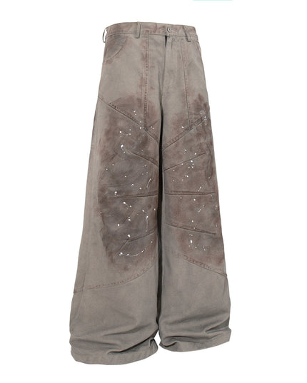 TALKLESSFASHION Jiayiku 2026 new American locomotive wasteland style heavy washed stained personalized jeans loose wide-leg pants