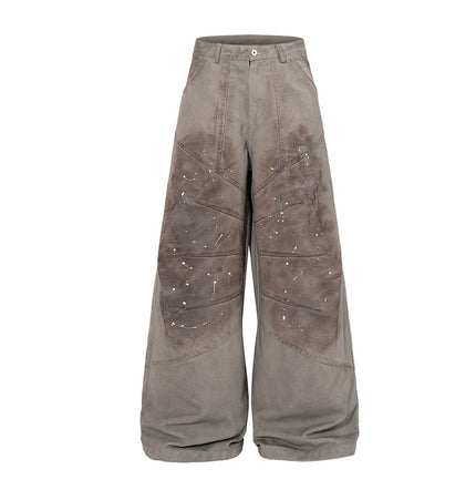 TALKLESSFASHION Jiayiku 2026 new American locomotive wasteland style heavy washed stained personalized jeans loose wide-leg pants