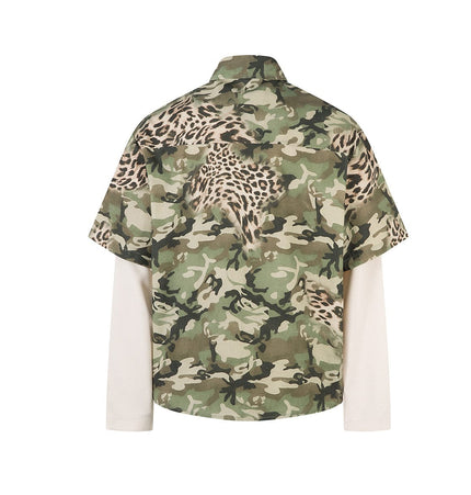 TALKLESSFASHION Jiayiku 2026 new fake two-piece floral shirt Hawaiian vacation American retro leopard print camouflage shirt long sleeves